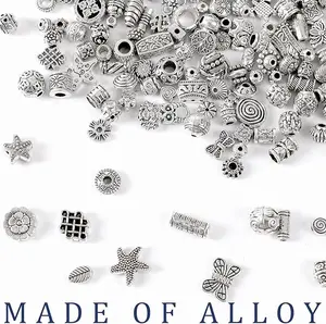 300Pcs Silver Spacer Beads for Jewelry Making Metal Tibetan Antique Beads Bracelet Necklace Crafts Alloy Loose Beads with Radom Styles for DIY