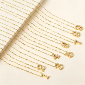 Elarique  18K gold-plated necklace with Arabic numeral pendant, gold necklace with white diamond gemstone numeral pendant