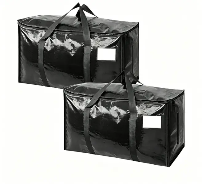 Extra Large Foldable Waterproof Storage Bags with Zippers, Reinforced Handles, Label Pockets - Reusable Home Office Supplies for Clothes, Bedding, Moving-Travel Organization, Reinforced Handle