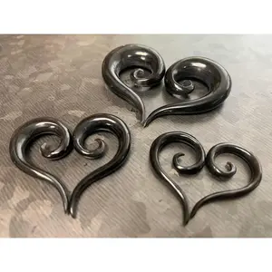 Pair of Unique Spiral Organic Buffalo Horn Tapers/Plugs - Gauges 6g (4mm) up to 00g (10mm)