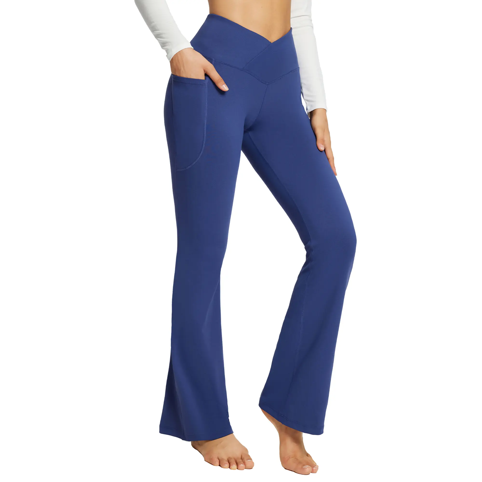 baleaf Women's Flare Leggings, High Waist Crossover Yoga Pants with Pockets, 4-Way Stretch Athletic Sports Bottoms, 29"/32" Inseam