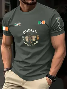 Dublin Ireland Clover Church T-Shirt, Irish Flag Patriotic Short Sleeve, St Patrick's Day Dublin Men's Top, Casual Slim-Fitting