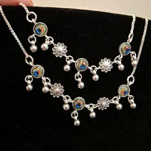 Indian Fashion Jewelry: Silver Anklet Sets with Meenakari, Different Light Weight Designs gorgeous jewelry