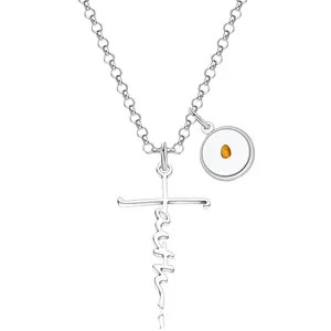 Christian Jewelry Faith Cross Lettering Necklace with Real Mustard Seed Inspirational Christian Gift Faith Jewelry