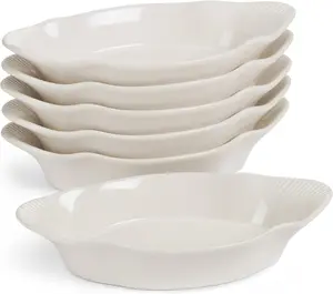 Au Gratin Baking Dishes, Mini Casserole Dish Set of 6, 12 oz Ivory Individual Serving Ceramic Dishes, Oven and Microwave Safe, Dishwasher Safe, Ideal for Banana Split, Lasagna & Cobblers