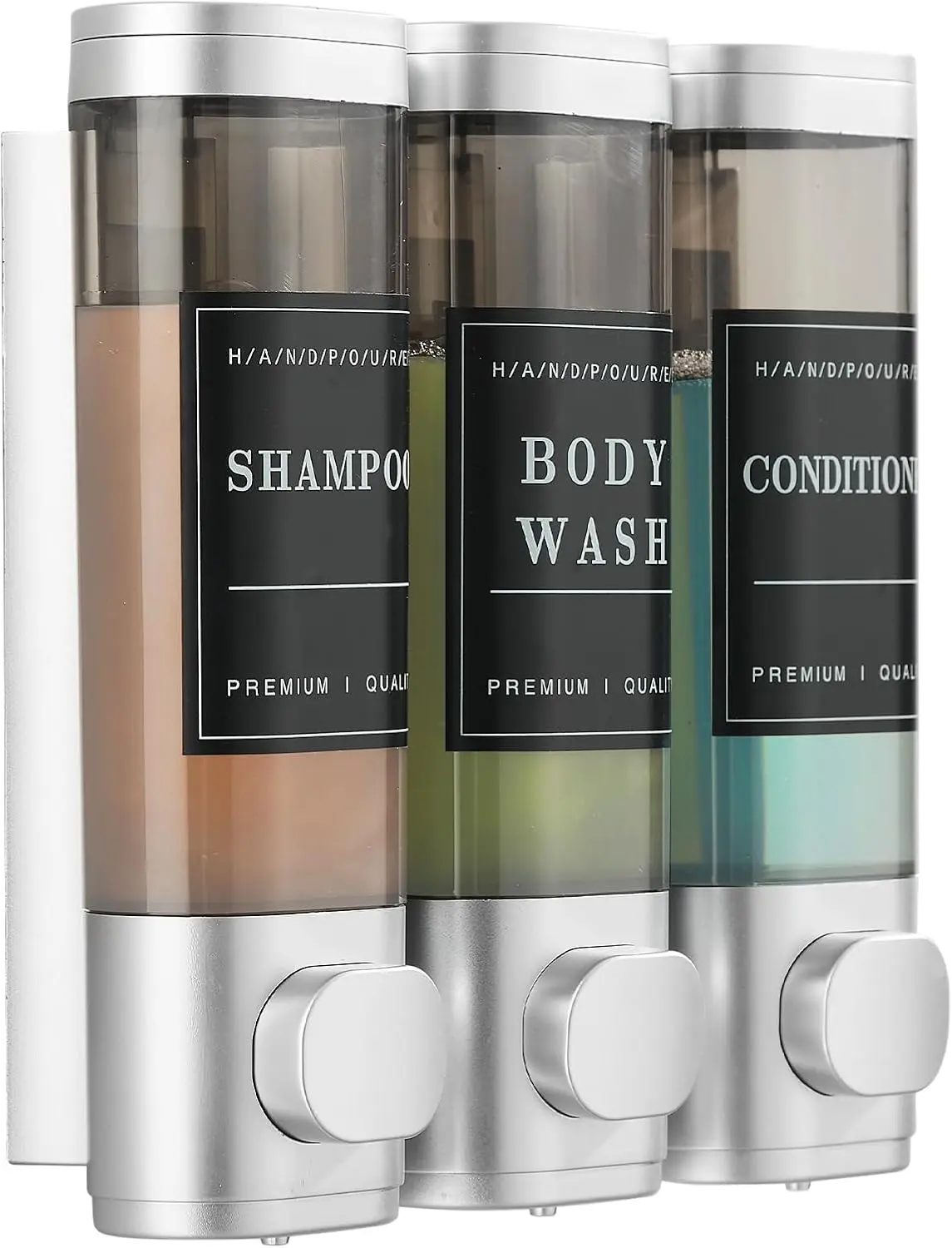Zoronk Shower Soap Dispenser Wall Mounted No Drill Shampoo Dispenser for Shower Wall Shampoo and Conditioner Dispenser Bathroom Hotel 3 * 300ml Silver with Labels