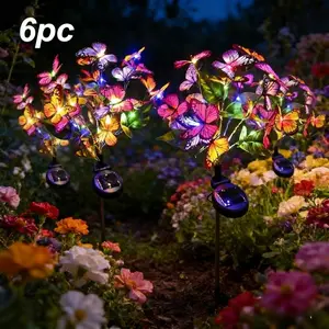 6PCS Solar Outdoor Garden Decorative Lights — 40 Butterfly Solar Lights with Colorful Bulbs, Waterproof, for Yard, Patio, Pathway, Porch, Lawn; Independence Day Gifts for Women and Moms