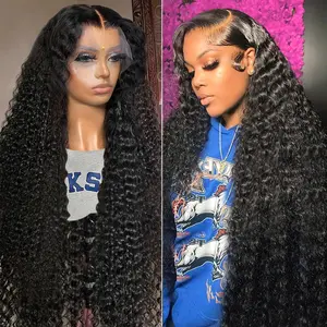13*4Front lace real person hair headband Jerry Curly long curly hair 8 inches 32 inches black no glue can be hot dyed with curled edges