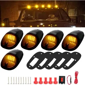 5 X Cab Marker Light, Compatible with 2003-2018 Dodge Ram 1500 2500 3500 4500 5500 Pickup Trucks Smoke Lens Amber LED Housing Cab Roof Running Lights, Top Clearance Light w/Wiring Pack