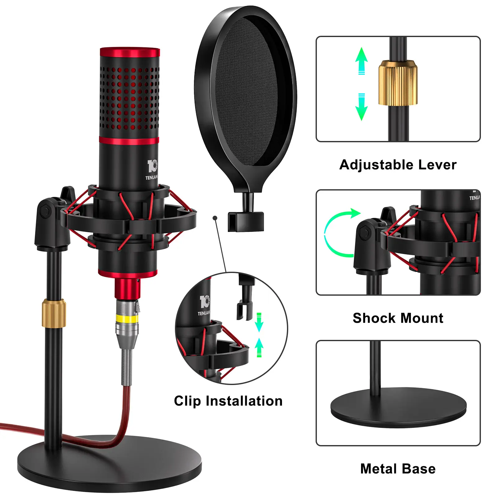 Tenlamp M18 Professional Condenser Microphone & G10 Sound Card Kit – Ideal for Podcast, Streaming, Gaming, Vocal Recording