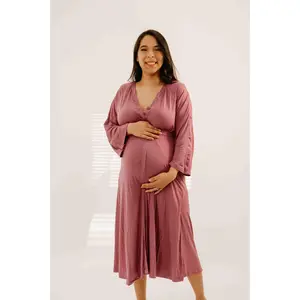 Amelia Labor & Postpartum Gown in Dusty Rose