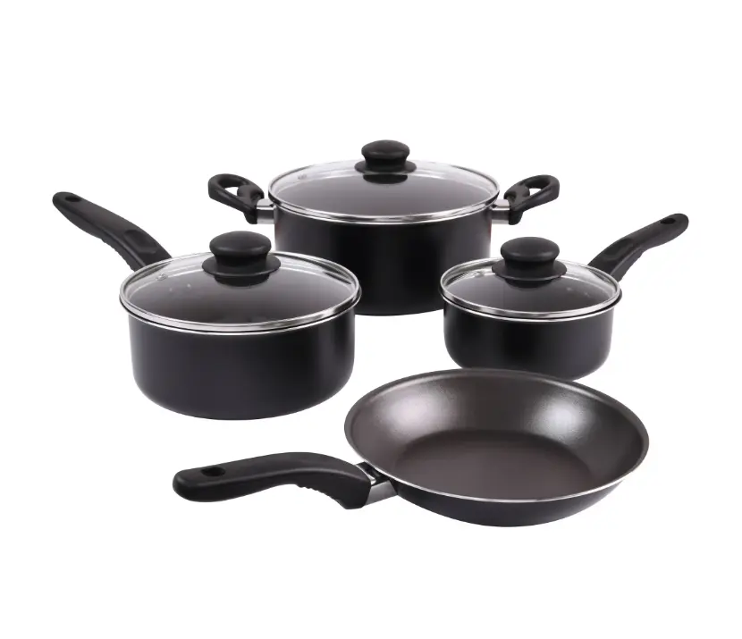 Black 7-Piece Cookware Set – Non-Stick Aluminum Pots and Pans for Kitchen