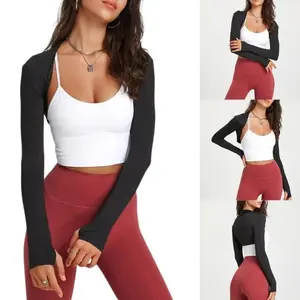 Womens Long Sleeves Shrug Cardigan Ladies Open Front Crop Cardigan All-matching Sport Crop Tops for Yoga Running Gym
