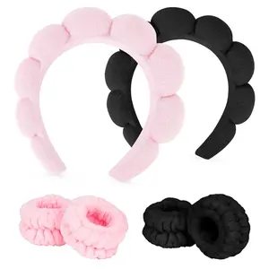6Pcs Spa Headbands and Wrist Wash bands Set Makeup Headband Sponge Face Wash Headband Puffy Hair Band for Washing Face