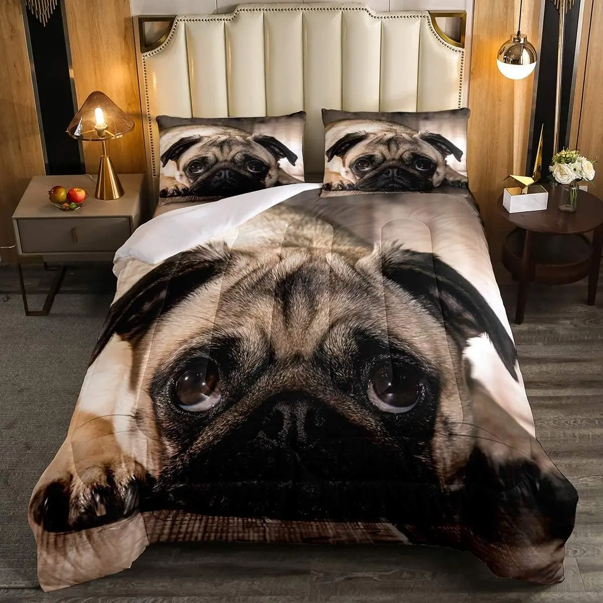 Feelyou Pug Print Cute Puppy Duvet - Soft Breathable Down Comforter, Quilted Domestic Pet Decorative Soft Bedroom Bedding Set, Soft Bedding Sets