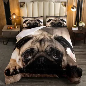 Feelyou Pug Print Cute Puppy Duvet - Soft Breathable Down Comforter, Quilted Domestic Pet Decorative Soft Bedroom Bedding Set, Soft Bedding Sets
