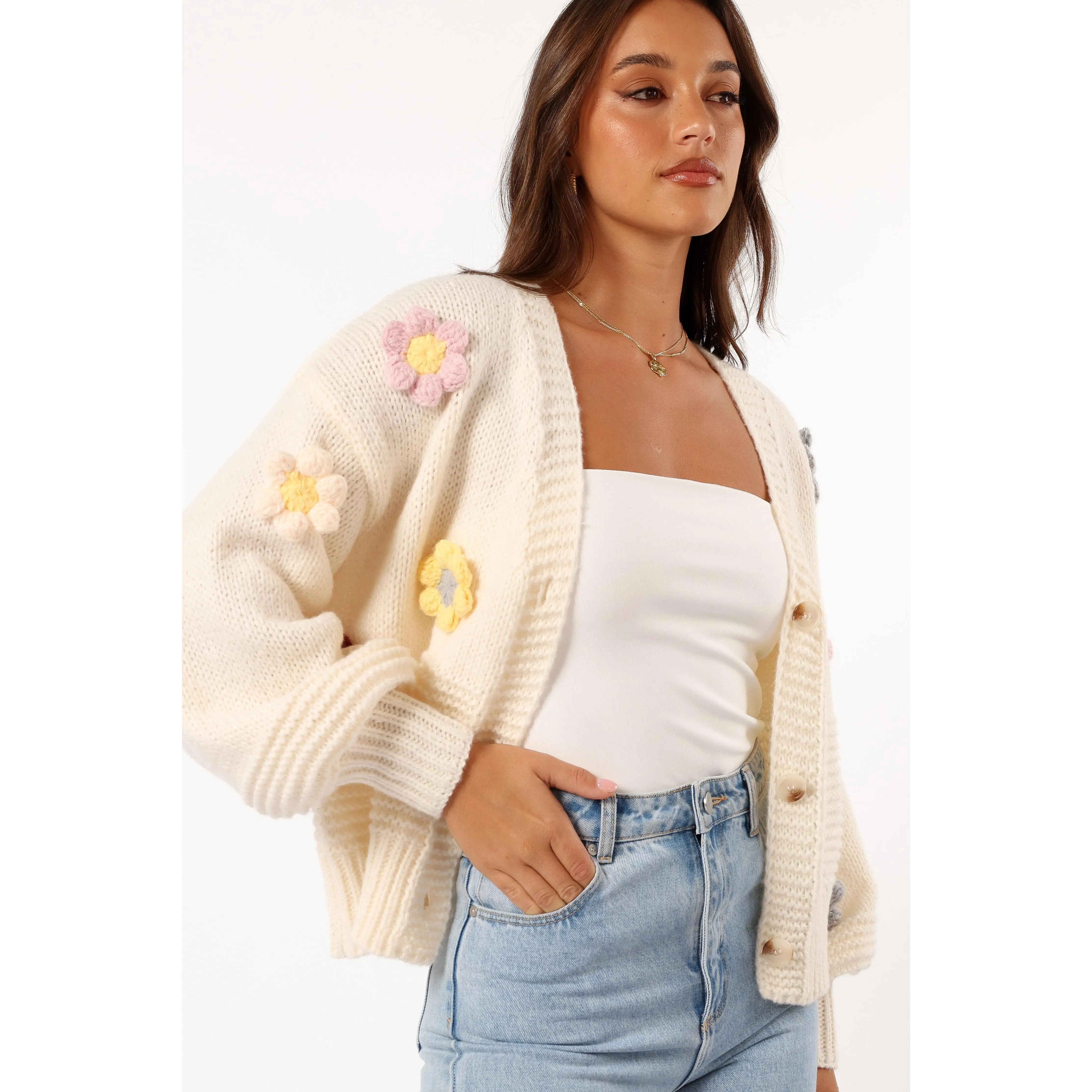 Sienna Flower Cardigan - Cream