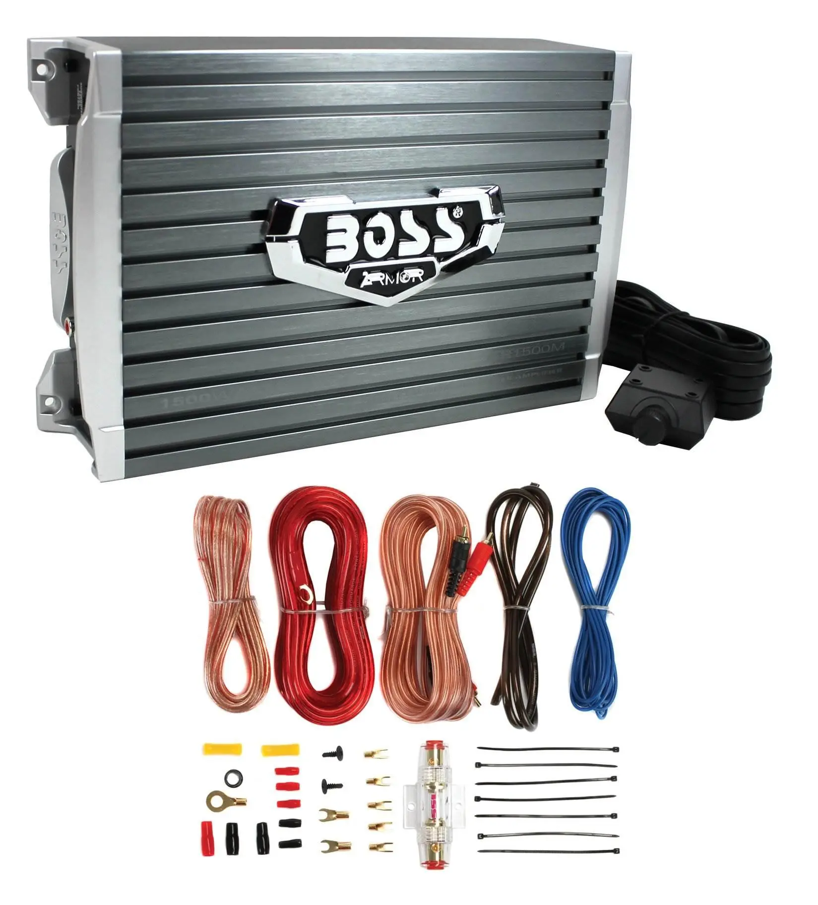 Boss AR1500M 1500 Watt MONO Compact Amplifier and Bass Knob and Amp Wiring Kit Boss AR1500M 1500 Watt MONO Compact Amplifier and Bass Knob and Amp Wiring Kit