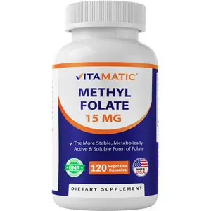 Vitamatic Methyl Folate Vitamin 15mg - 120 Vegetable Capsules - High Potency, Optimized & Activated Metabolically Active Supplement - Soy Free, Supports Heart Health & Magnesium Absorption