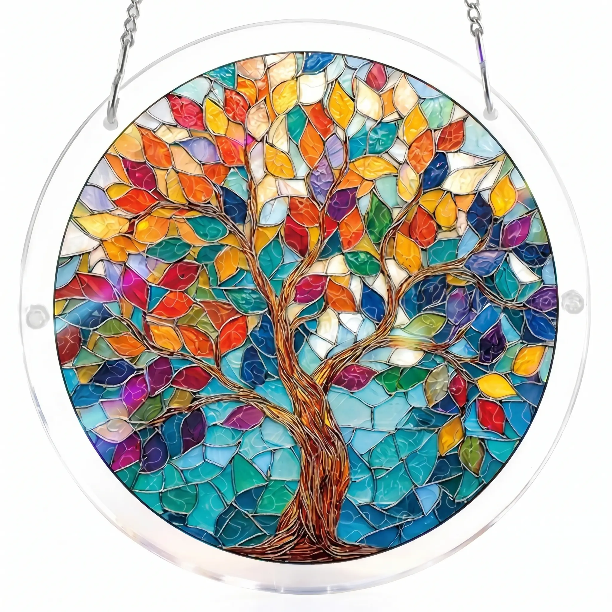 7.4in Lightweight Acrylic Puzzle Suncatcher - Colorful Tree Design Home Decor, Farmhouse Window Hanging Ornament, Thanksgiving/Birthday Gift for Women, Bedroom Decor, DIY Garden Accessory, Pouch-Included Accessory