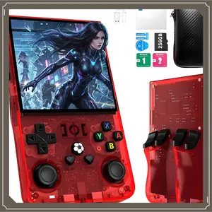 R36MAX Handheld Game Console, 40000+ Games Retro Gaming Console, 256GB TF Card Mini Retro Video Console, 4000mAh Rechargeable 4.0" IPS HD Screen Portable Pocket Arcade (Transparent Red)(Gag Toys & Practical Jokes)(Gag Toys & Practical Jokes)