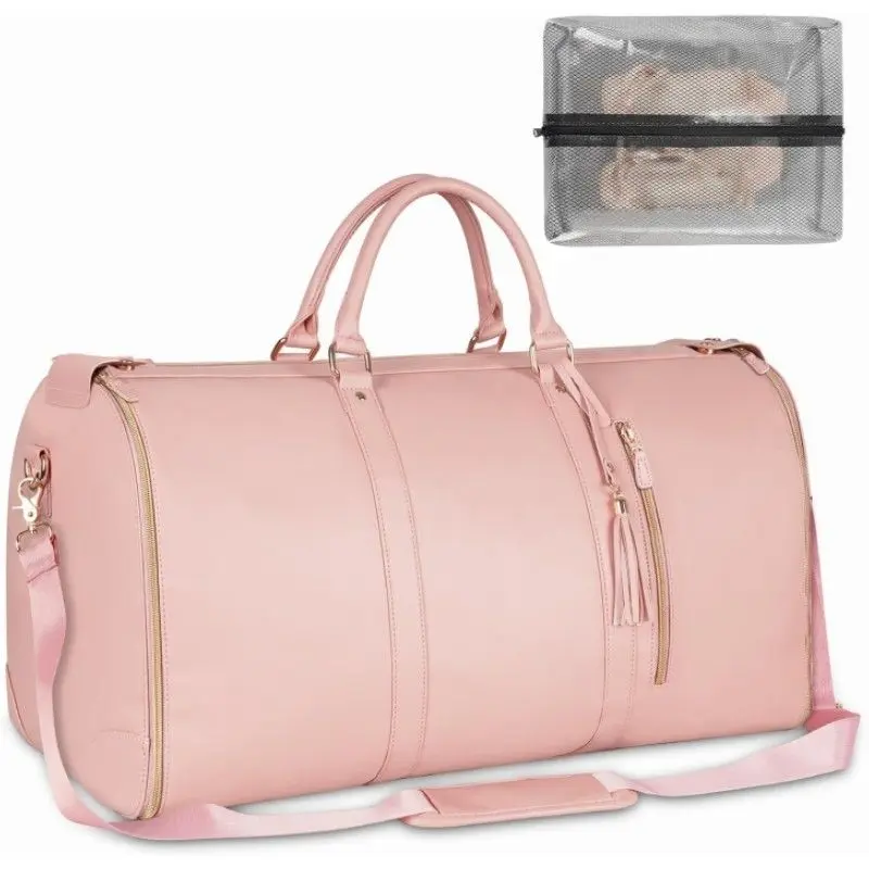 Pack Smarter, Not Harder with This 2-in-1 Convertible Garment Duffel – Carry Your Dresses and Suits Wrinkle-Free While Storing Shoes in the Separate Pouch, All in a Stylish, Foldable PU Leather Travel Bag Designed for Women