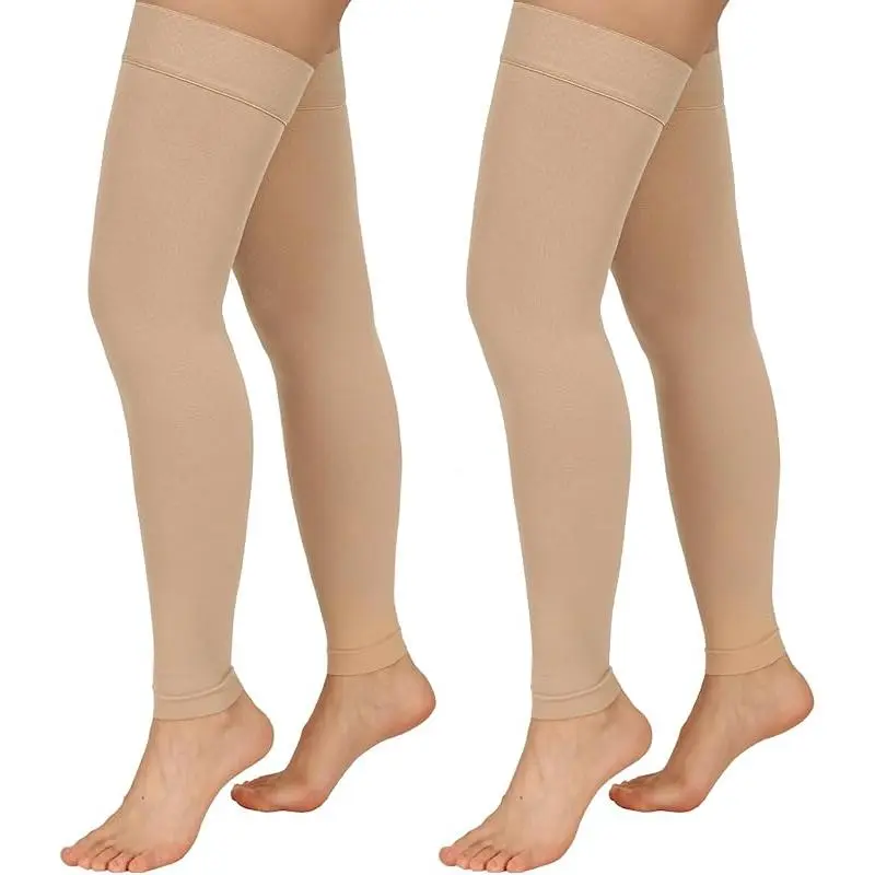 KF Roam [2 Pairs Pack]20-30 mmHg Compression Socks, Open Toe Design Medical Grade Support Stockings with Silicone, Best for Varicose Veins Relief, Sports & Daily Wear (Black/Beige, 3XL),Quick-Dry,grip