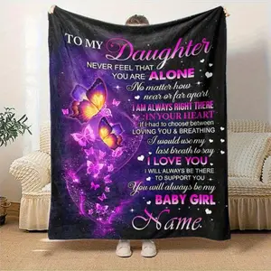 Custom Name To My Daughter Blanket From Mom Personalized Flannel Throw with Heartfelt Message Ultra Soft for Bed Sofa Travel Birthday Christmas Graduation Gift Love Keepsake