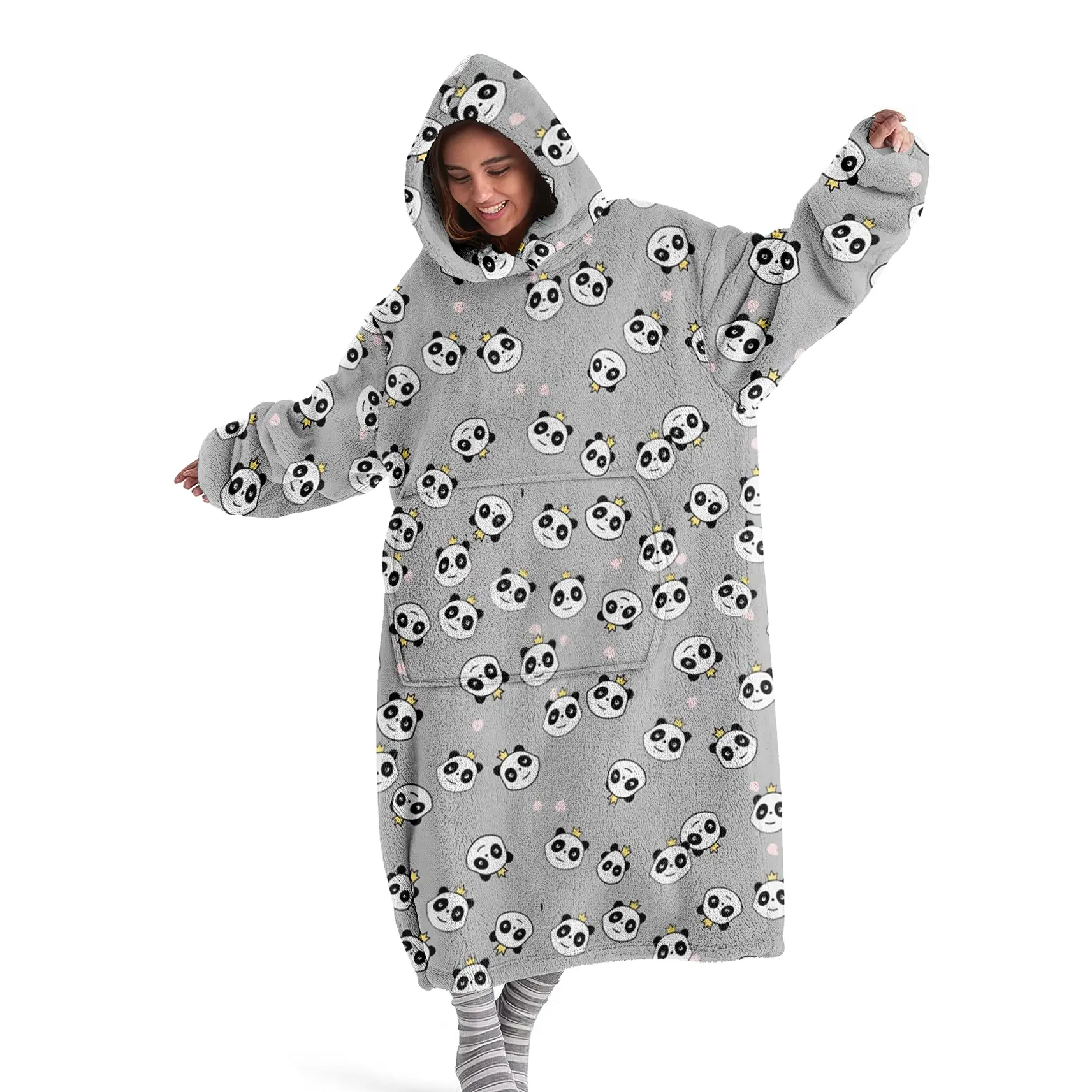 hoodie blanket, Wearable Blanket, Modern Cartoon Panda Hooded Blanket, Wearable Shawl with Large Pocket, Ideal Gift for Women, Christmas & Valentine's Day, Christmas Gift,Valentine's Day gift, Cozy Hooded Blanket