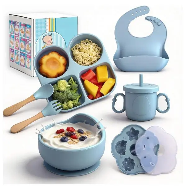 Halloween Fall Gift Silicone Baby Feeding Set, Baby Led Weaning Supplies, Baby Food Tableware Silicone Suction Plate, Bowl, Spoons, Fork, Waterproof Bib, Cup & Complementary Food Cake Mold, Baby Eating Utensils