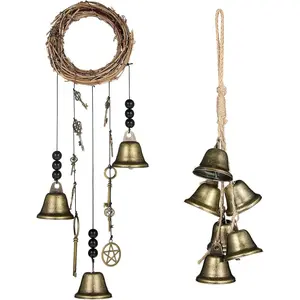 2 Pieces Handmade Witch Bells for Door Knob Protection, 11.8 & 9.8 Inch Magic Home Protection Bell, Vintage Boho Witchy Door Knocker, Wiccan Gifts for Home Blessing