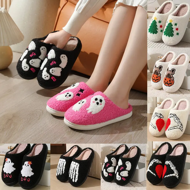 Christmas Slippers For Women Men Indoor Soft Warm Cotton Slippers House Memory Foam Slippers Cozy Fluffy Fall Winter Home Slippers