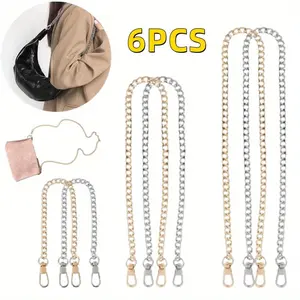 6 Pcs Gold Bag Chains, 30/60/120 cm Metal Bags Chain Silver and Gold, Chain Carry Strap for Handbag with Twist Clasps, Bag Chain Shoulder Strap for Handbags, Shoulder Bags