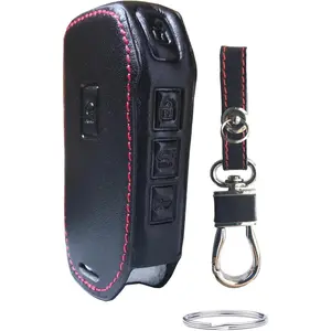 Leather Key Fob Cover Compatible with 2019 2020 2021 2022 2023 KIA K5 Forte Niro Seltos Sorento Soul Sportage Stinger Key Fob(5 Button, NOT FIT FLIP FOB)