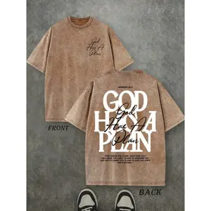[4][vintage t shirts]Trendy Vintage Washed Christian T-Shirt - God Has A Plan (Jeremiah 29:11) Oversized Front & Back Graphic Tee| Faith-Based Apparel Perfect for Spring & St. Patrick's Day[funny graphic tee] Retro Y2K Streetwear Unisex Gift Tee