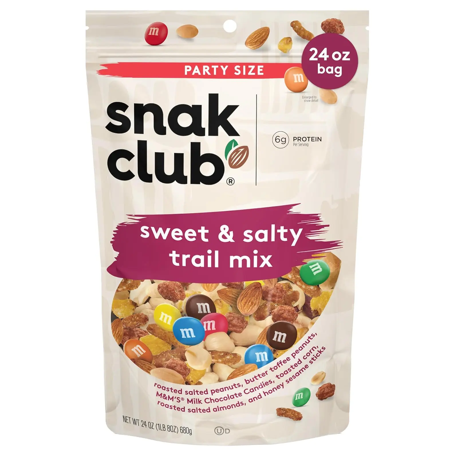 Crunchy Sweet & Salty Trail Mix - Peanuts, Butter Toffee Peanuts, M&M'S Chocolate Candies, Toasted Corn, Honey Sesame Sticks, Almonds - Kosher Snack, 24 oz Resealable Bag