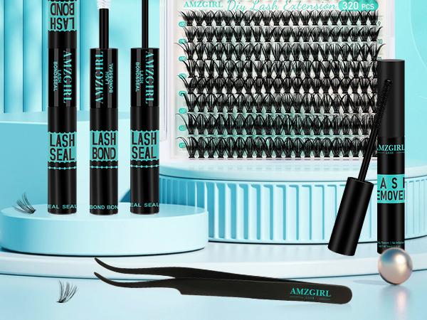 【Buy One Get One Free】AMZGIRL LASH 320 Clusters DIY Cluster Lash Extension Kit - Waterproof, Bond & Seal, 30D+40D Eyelashes, Makeup Cosmetic