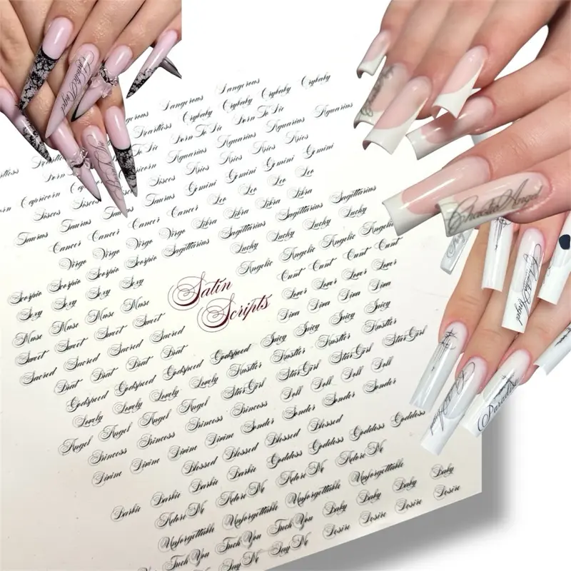 Perfect Calligraphy Art Nail Decals for Fully Booked Nail Techs - FULL Nail Decal Application Kit - How to apply nail decals - Nail Decal Tutorial - Calligraphy Nail Decals - 3 PCS - SATIN SCRIPTS