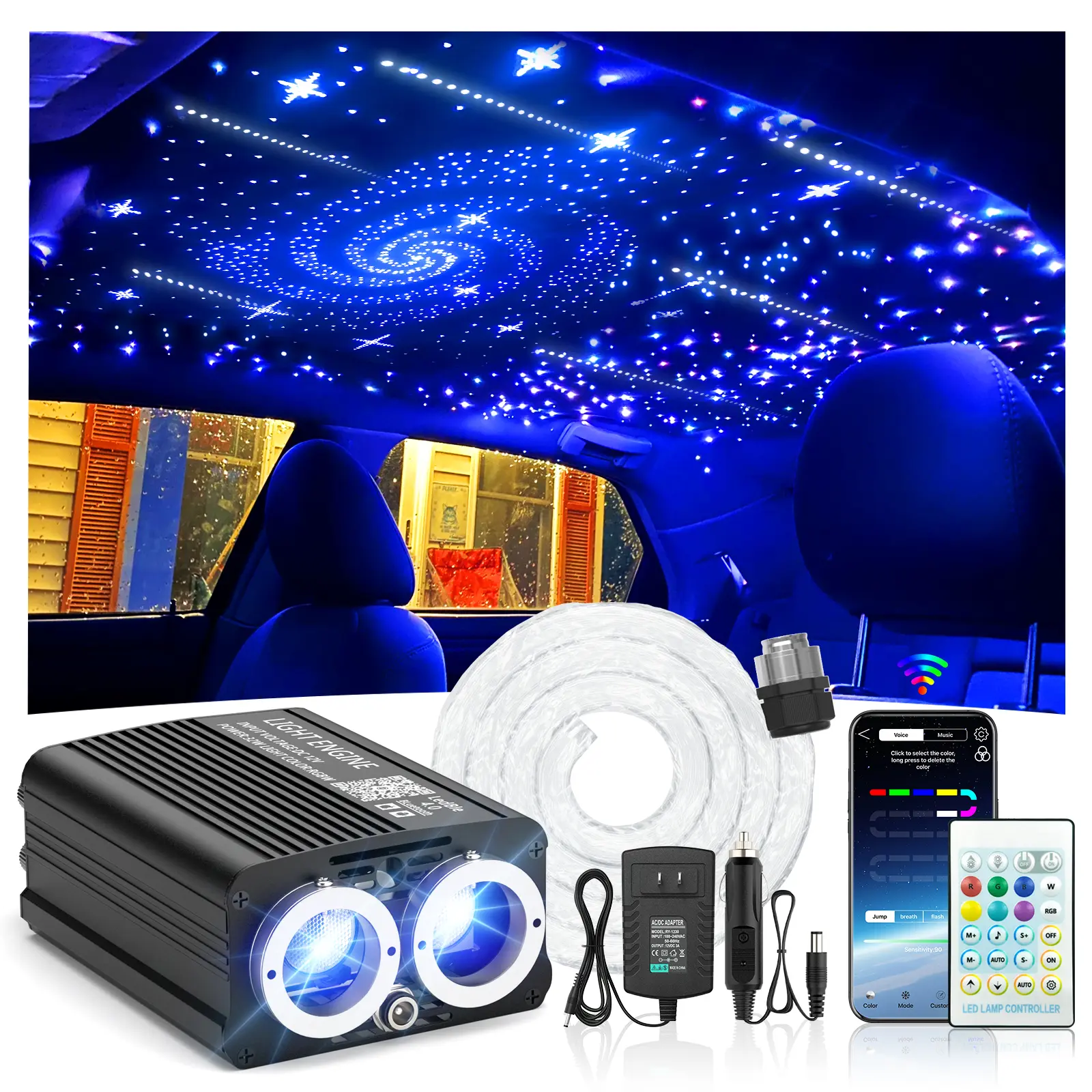 1200pcs Fiber Optic Starlight Headliner Kit for Car Roof Twinkle Meteor Ceiling Lights Bluetooth APP RGBW Sound Sync 2 Years Warranty