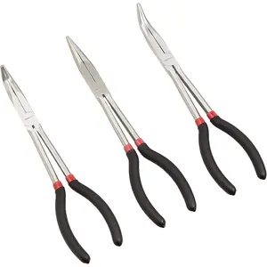 Basics Extra Long Reach Needle Nose Pliers Tool Set for Narrow Spaces, Versatile, 3-Piece, Black