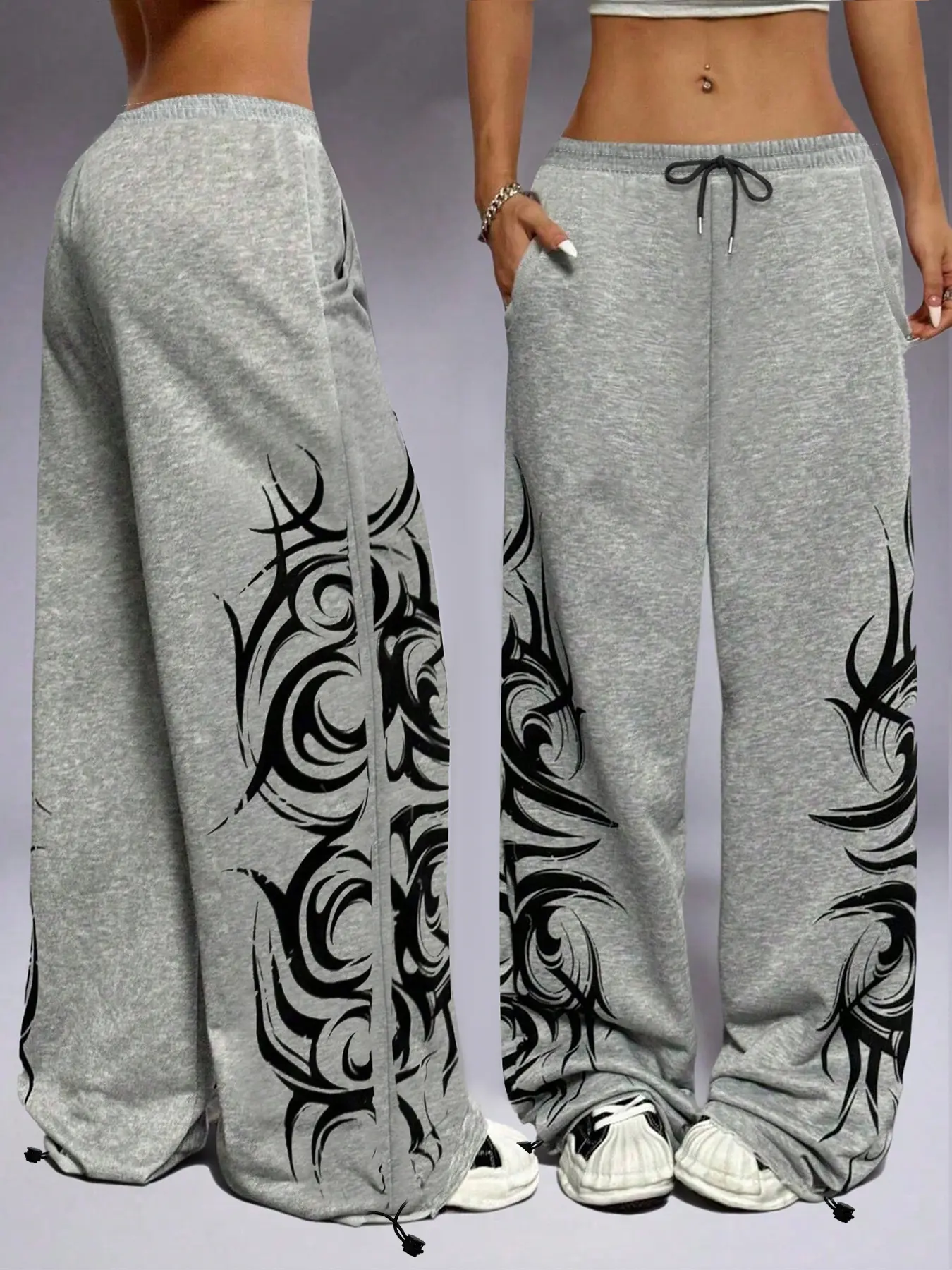 Women's Casual Long Pants, Light Graphic Sweatpants, Comfortable Drawstring Waist, All Seasons, Street Style, Versatile, Casual Streetwear Pants