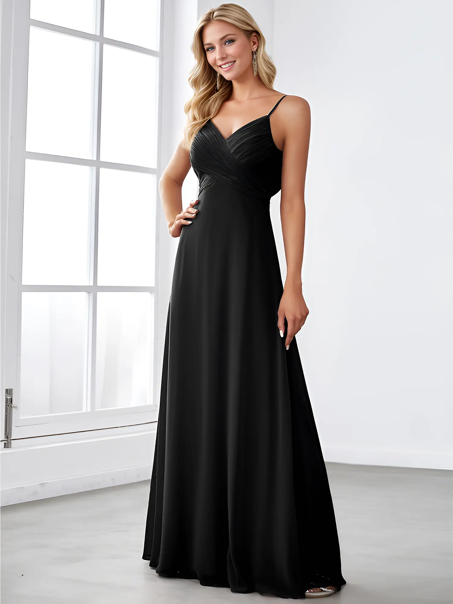 EVER PRETTY Women's Chic Chiffon Bridesmaid Dresses, Sleeveless A-Line V-Neck Backless Floor-Length Formal Gown for Wedding Guest, Minimalist, Spaghetti