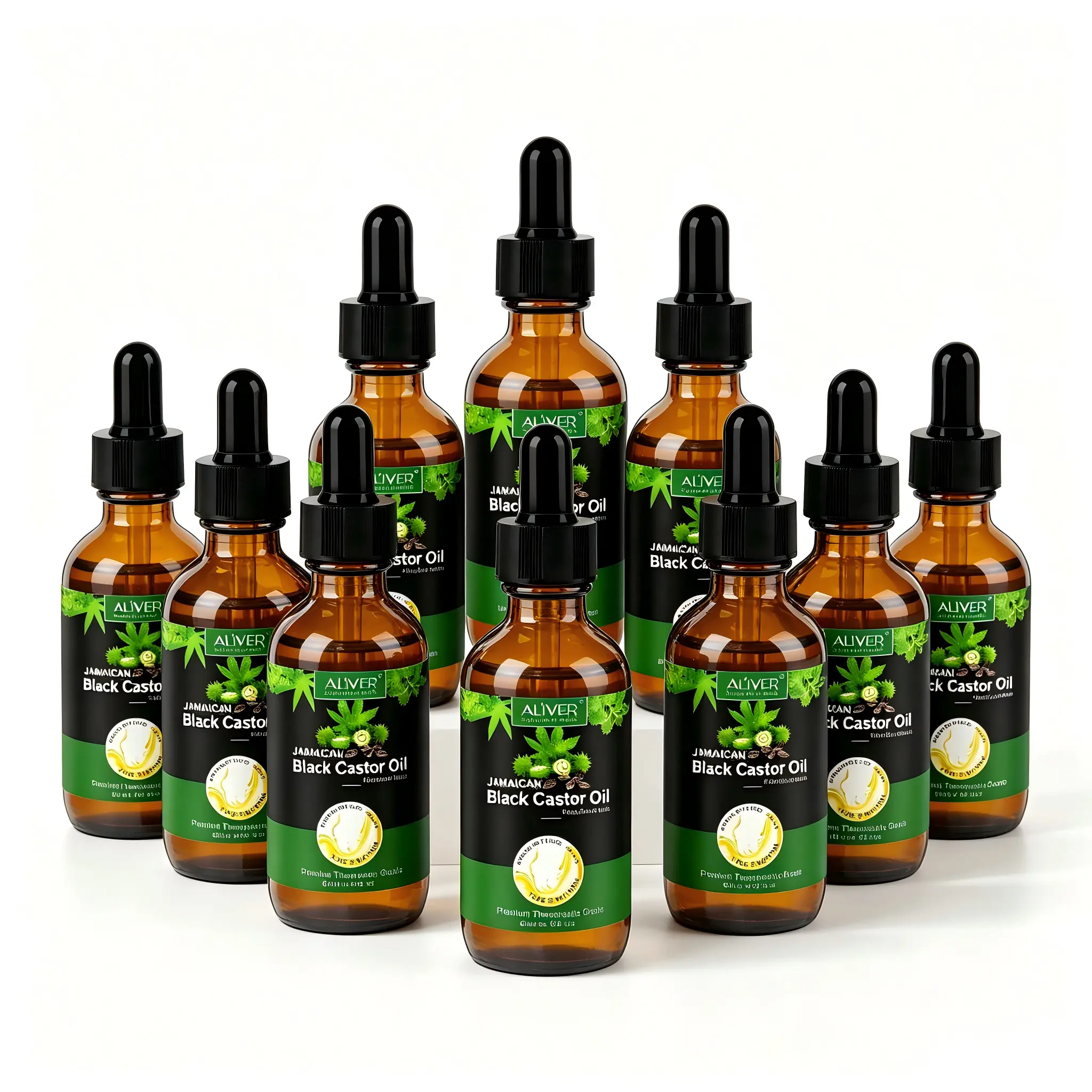 10pcs-ALIVER Jamaican Black Castor Oil - Pure Organic Cold-Pressed Adult Haircare (Glass Bottle) to Hydrate, Boost Moisture, Fight Anti Hair Loss, Anti-Dandruff, Strengthen Hair, Nourish Eyebrows, Moisturizing, Hair Strengthening Oil tiktokshopbacktoschoo
