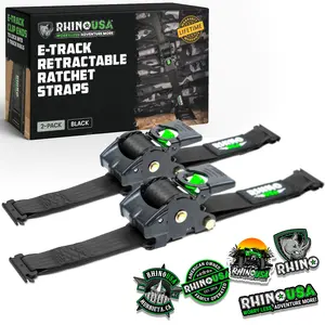 Rhino USA 2”x10’ Retractable E-Track Ratchet Straps: 3033lb Max Break Strength Compatible with E Track Rail Systems only