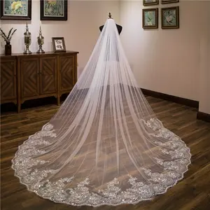 3m Wide Train, Elegant Vintage-Inspired Long Lace Bridal Veil - Floral Embroidery, Hand-Wash Only, Includes Hair Comb for Wedding & Photography