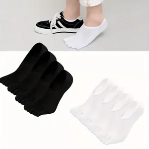 4 Pairs Men's 5-Toe Socks - Breathable Cotton Non-Slip Individual Toe Compartments, Invisible Low-Cut Toe Separation for, Gym, & Daily Wear - Fits Shoe Sizes 6-10 (Hand Wash Only) - & Athlete's Foot, Polyester, Spandex outdoorfun