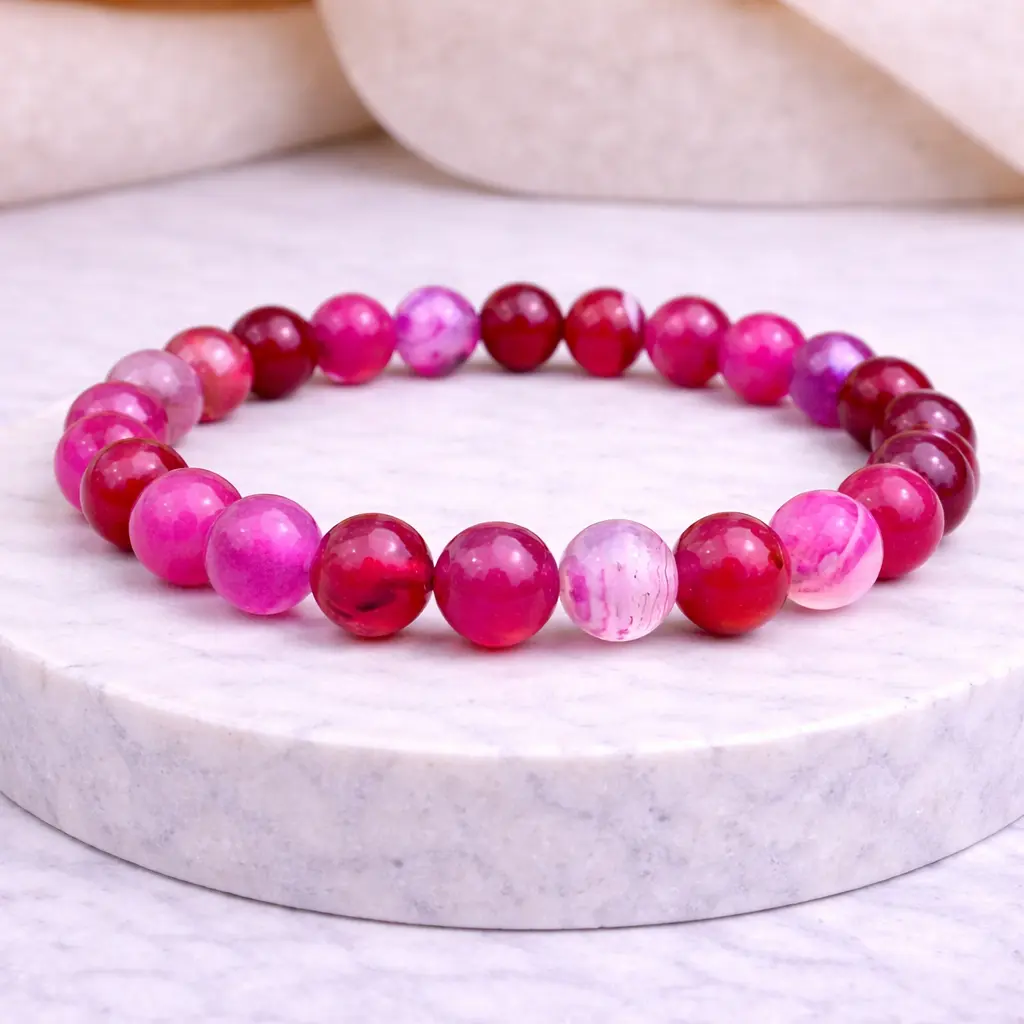 Pink Rose Agate Bracelet 8mm Natural Crystal Beads for Love, Harmony & Emotional Healing  Handmade Healing Energy Jewelry