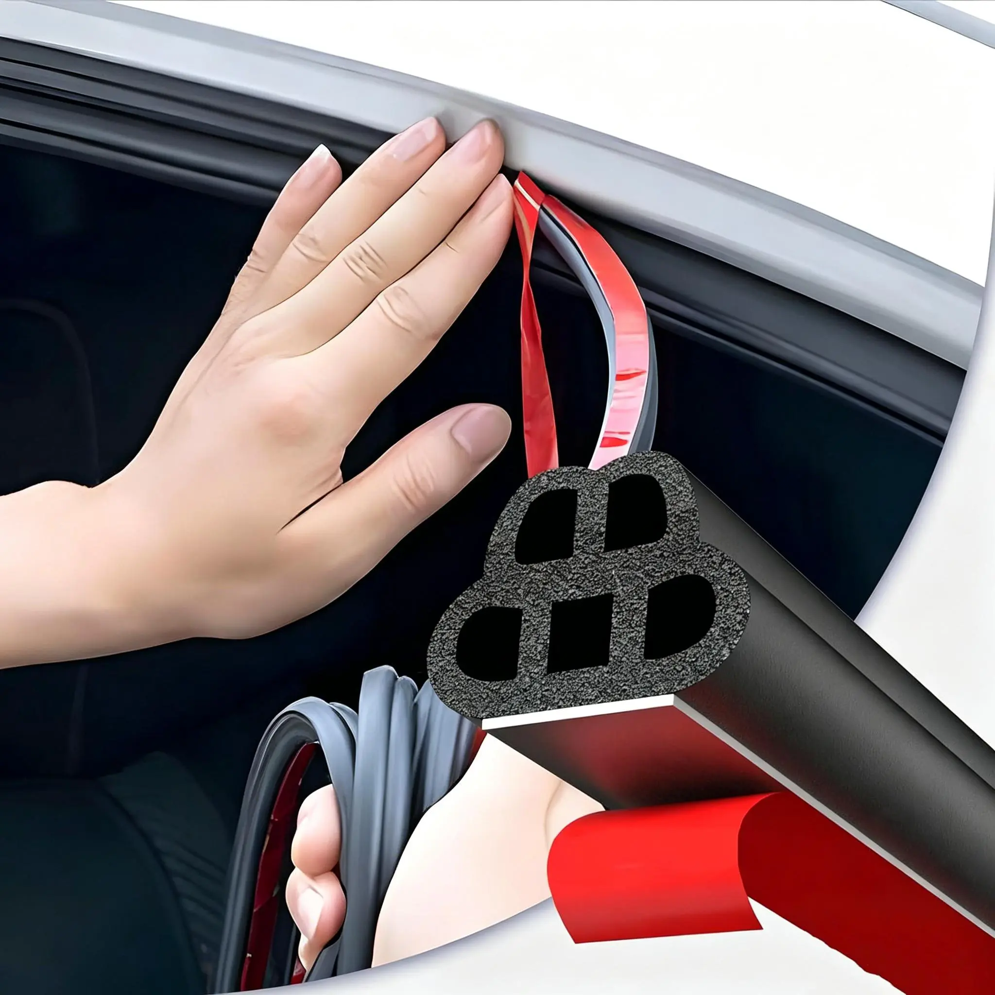 Stick-On 5-Hole Double Bulb Rubber Weather Seal Strip with U-Shaped Metal Clip, Car Interior Accessories for Camper RV/Truck Tailgate, Reduces Outside Elements, Blocks Water Leaks