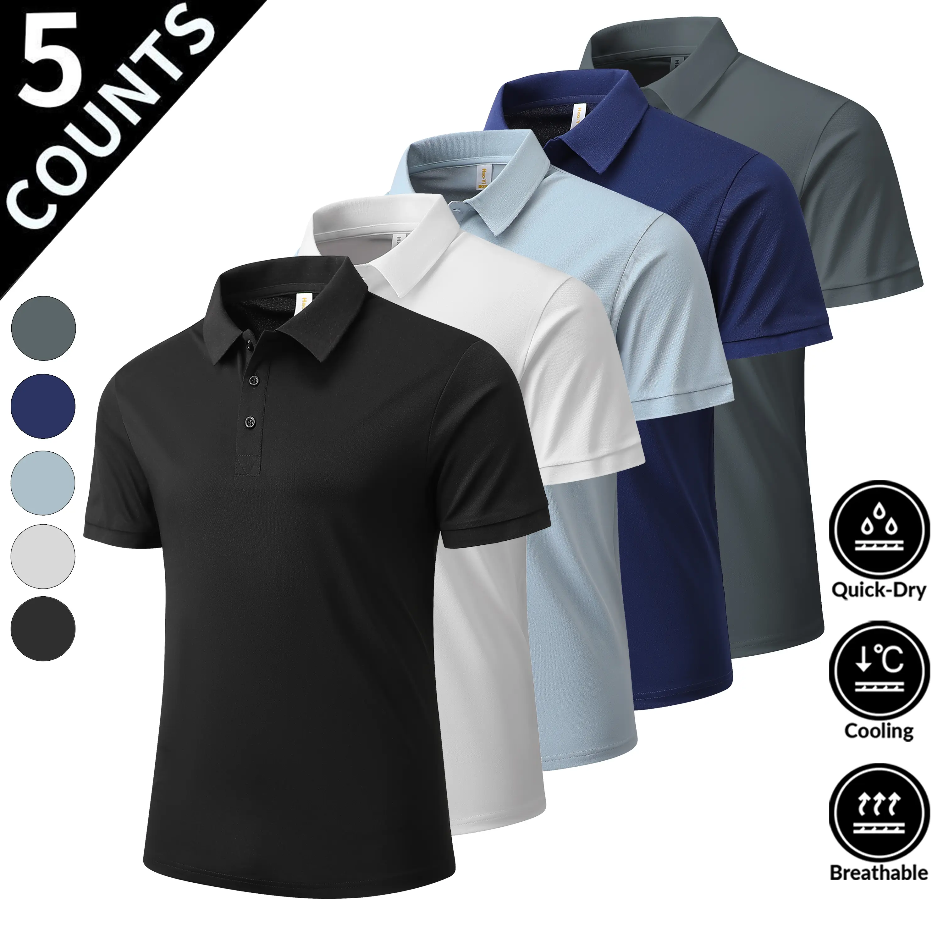 Men's 2026 New Model 5-Pack Polo Shirts, High-Quality Fabric, Exquisite Hemming, Simple High-End Design, Beige Plain, Short Sleeves, Smart Casual Style, Business Casual, Suitable for Daily & Office Scenarios, Men's Wear, Business Casual Polo Shirts