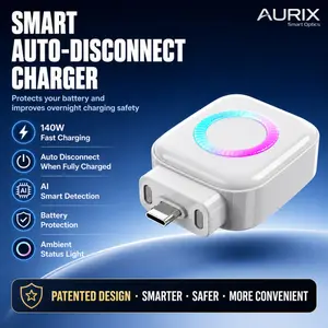 140W Smart Auto Disconnect Charger Adapter, Anti-Overcharge Battery Protection Device, Auto-Stop Charging Protector for Safe Overnight Charging, Universal Type-C Accessory for Phones, Tablets and Laptops